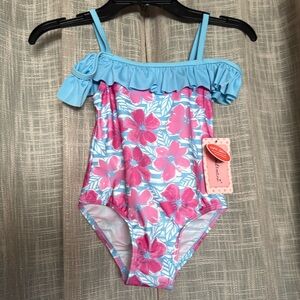 New Floatimini toddler size 4 floral printed swimsuit. Soft UPF 50+ excellent UV